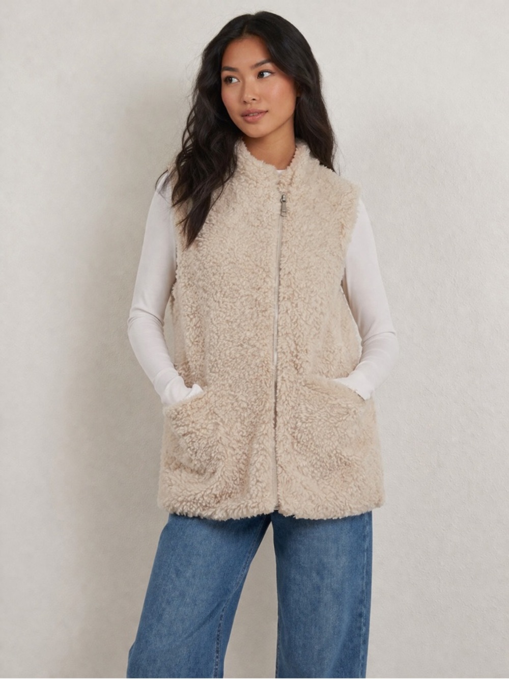 Forever 21 Cream Sherpa Vest